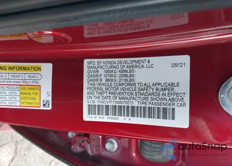 2021 Honda Accord Lx z USA, uszkodzony, nr VIN 1HGCV1F11MA076073